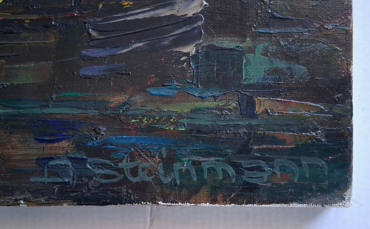 Alberto STEINMANN (1907-2002) huile sur toile marine port voiliers pays basque-photo-7