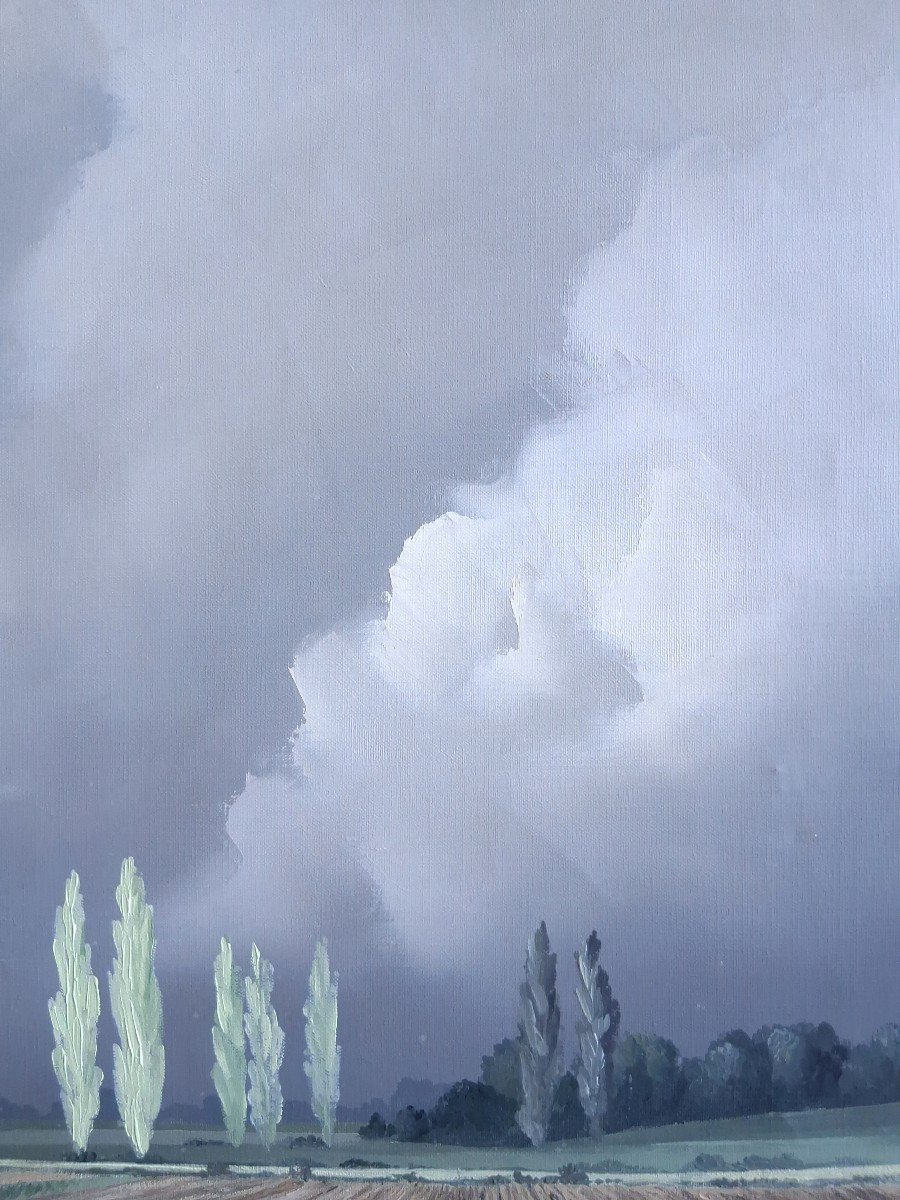 André HOULLIER (1909-1975) huile sur toile paysage "Après la récolte"-photo-5