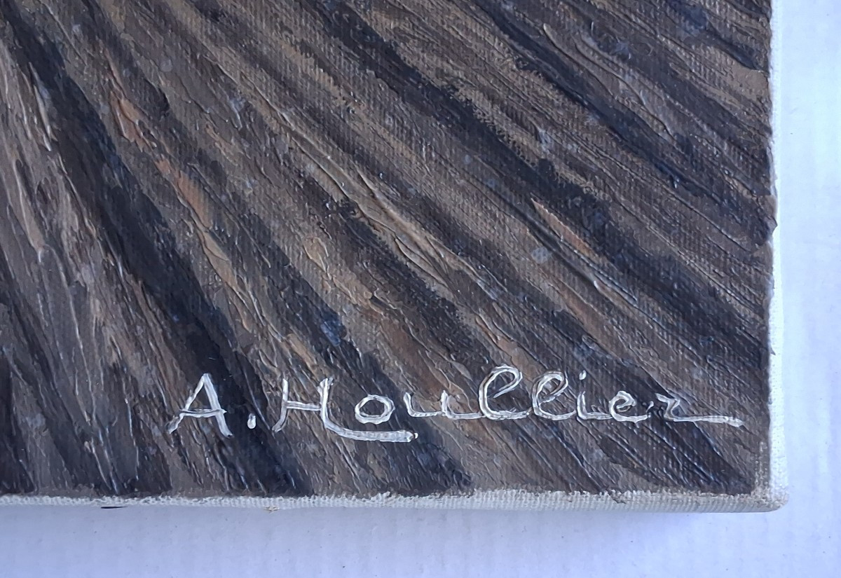 André HOULLIER (1909-1975) huile sur toile paysage "Après la récolte"-photo-7