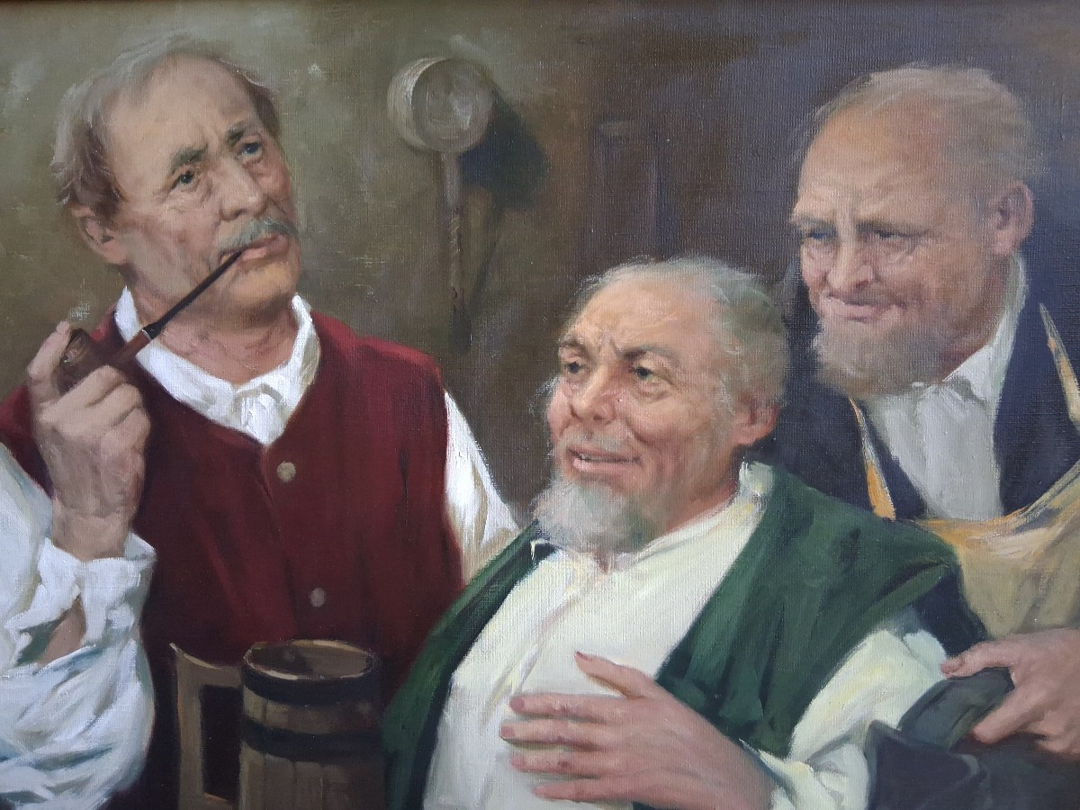 Joseph Bodis (born In 1915) Oil On Canvas Tavern Scene Hungary-photo-3