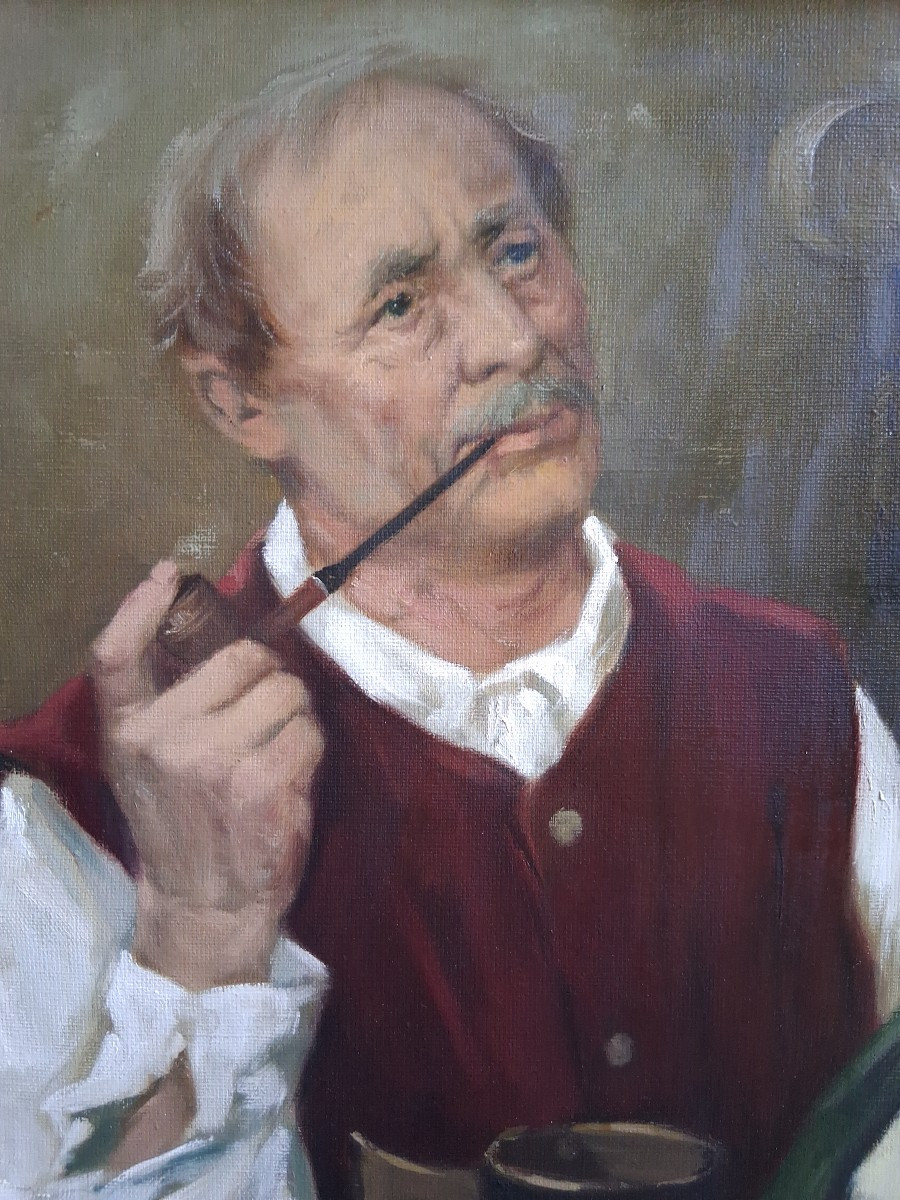 Joseph Bodis (born In 1915) Oil On Canvas Tavern Scene Hungary-photo-4