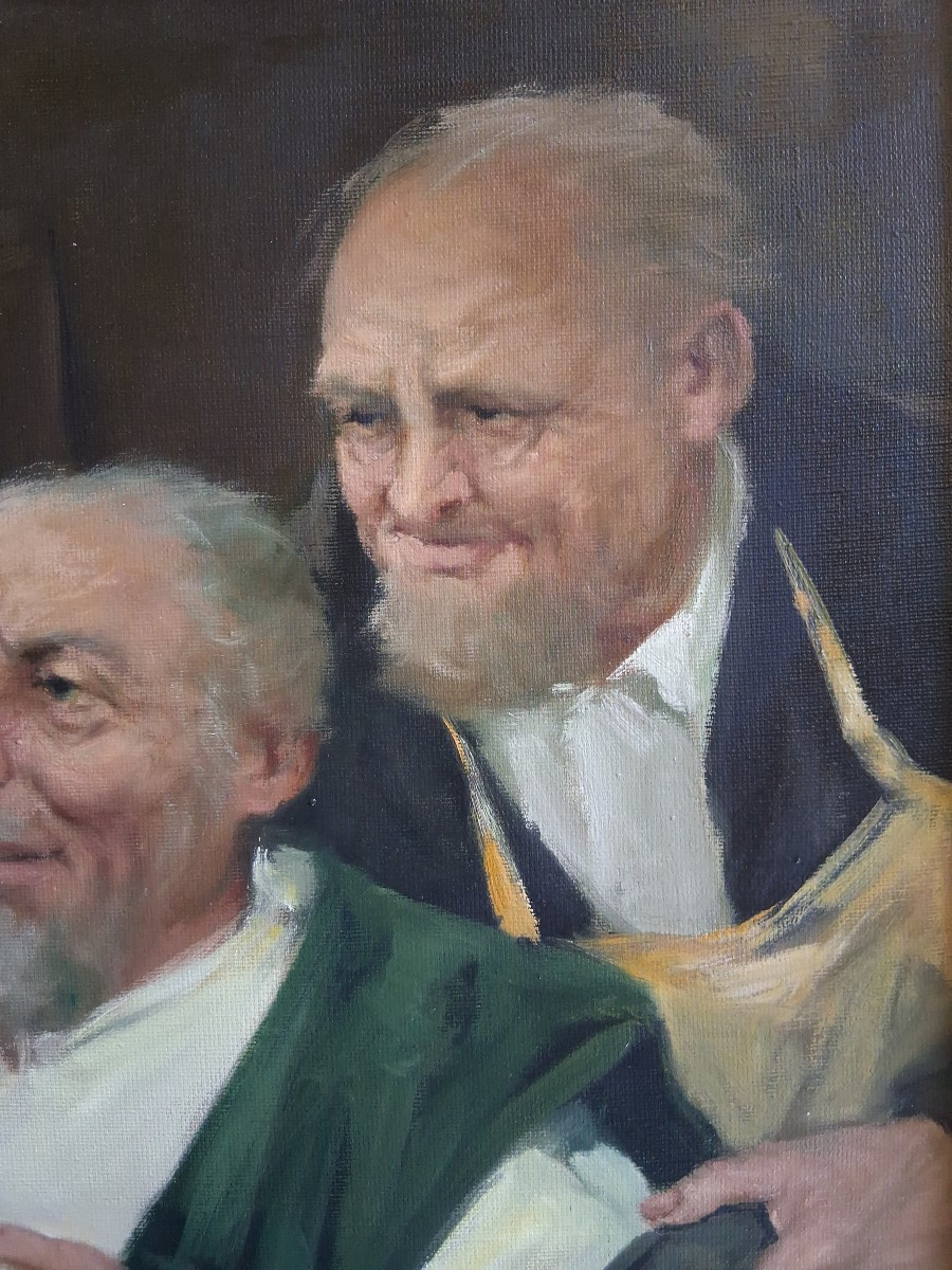 Joseph Bodis (born In 1915) Oil On Canvas Tavern Scene Hungary-photo-2