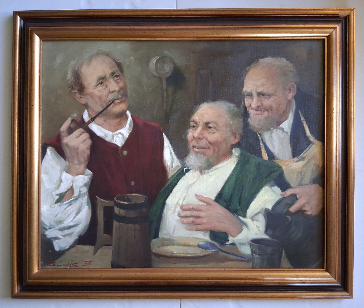 Joseph Bodis (born In 1915) Oil On Canvas Tavern Scene Hungary