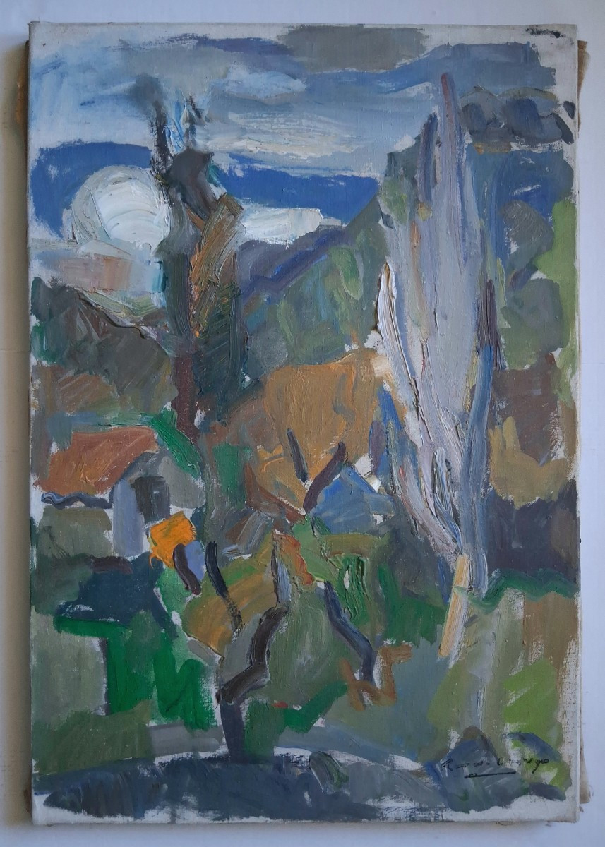 René De Guiroye (1912-2000) "the Silver Cypress" Oil On Canvas 1949-photo-2