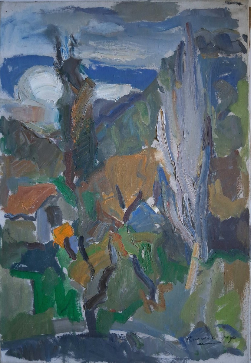 René De Guiroye (1912-2000) "the Silver Cypress" Oil On Canvas 1949