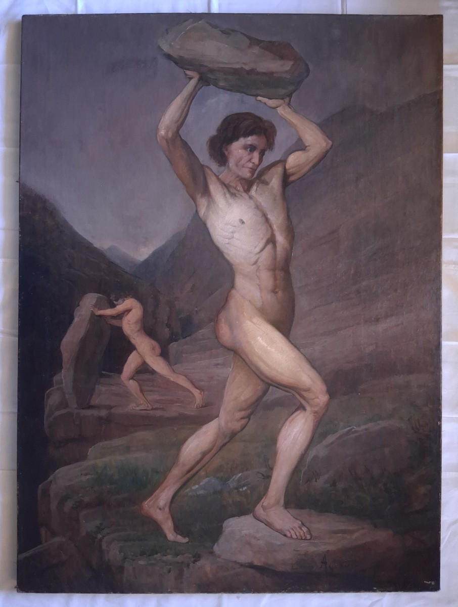 Louis Ageron (1865-1935) Large Oil On Canvas, Mythological Scene, Male Nude 19th-photo-2