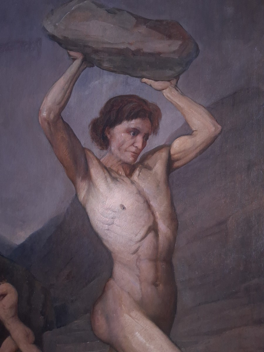 Louis Ageron (1865-1935) Large Oil On Canvas, Mythological Scene, Male Nude 19th-photo-3