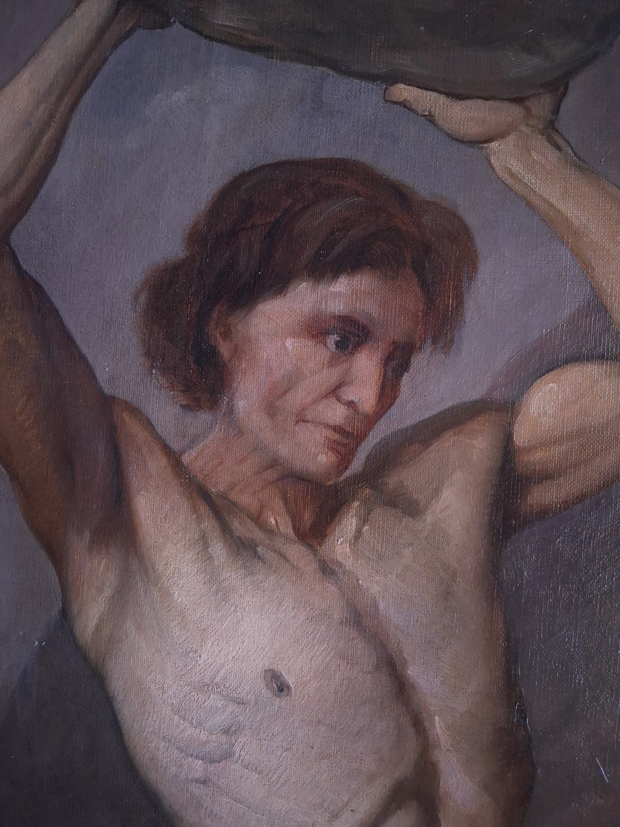 Louis Ageron (1865-1935) Large Oil On Canvas, Mythological Scene, Male Nude 19th-photo-2
