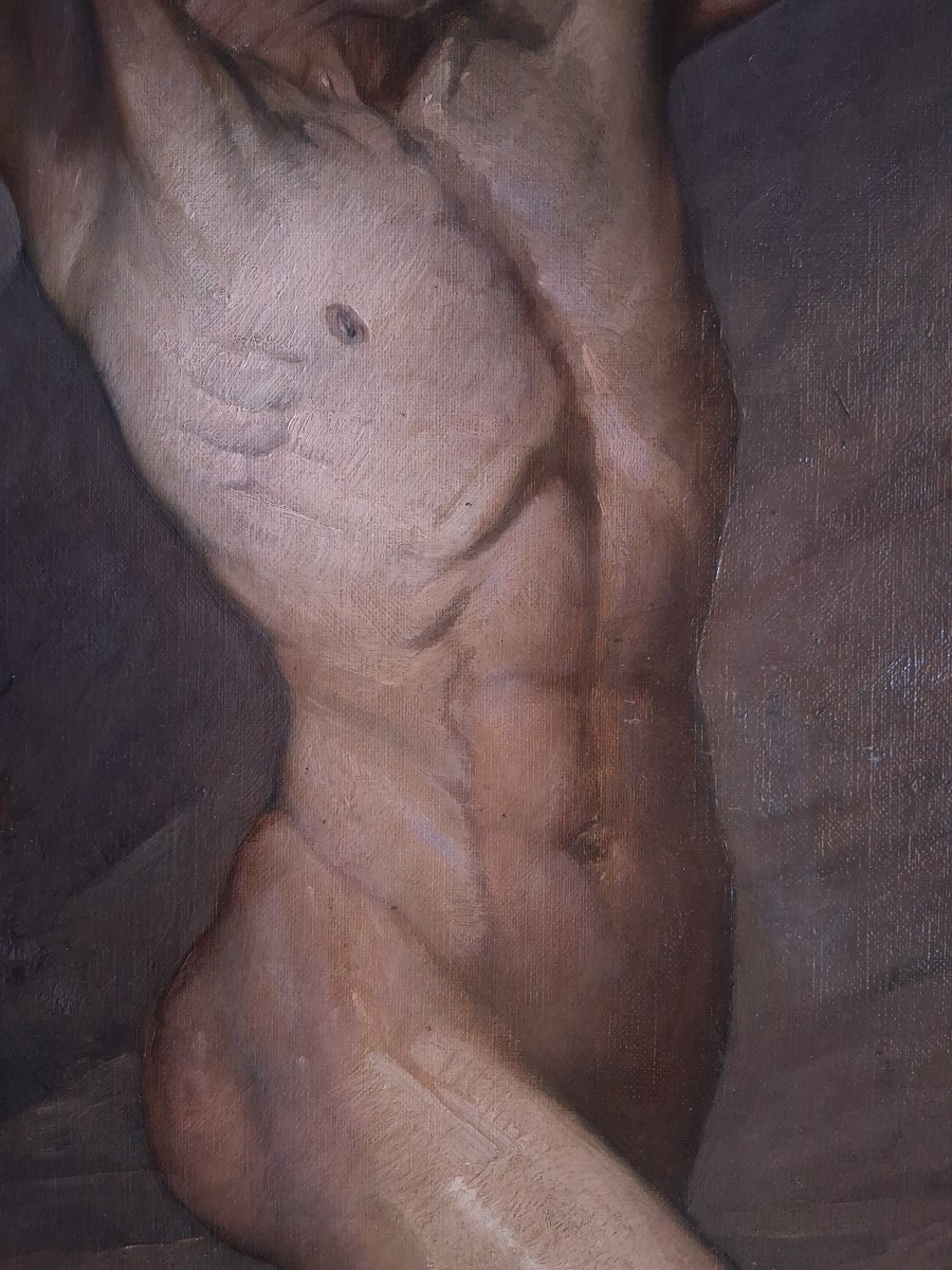 Louis Ageron (1865-1935) Large Oil On Canvas, Mythological Scene, Male Nude 19th-photo-3