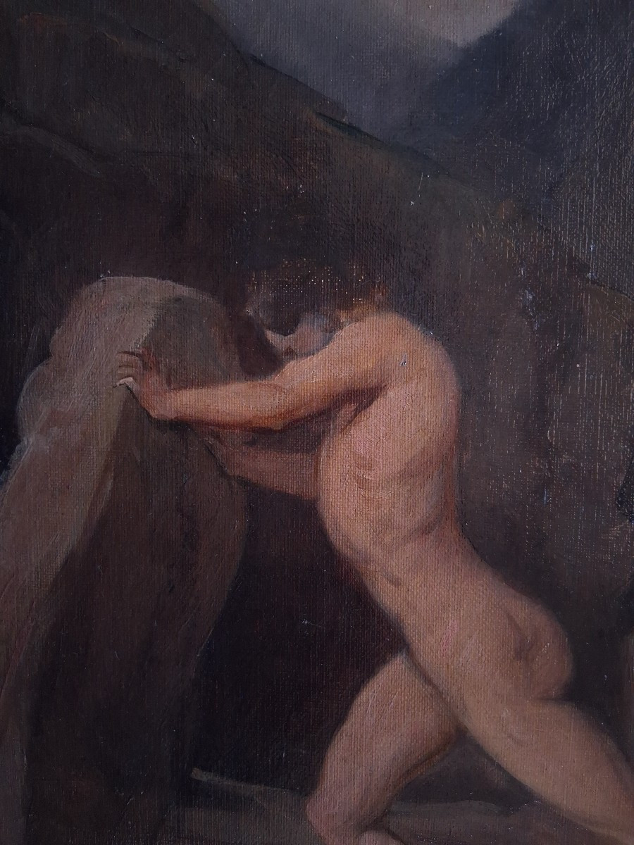 Louis Ageron (1865-1935) Large Oil On Canvas, Mythological Scene, Male Nude 19th-photo-5