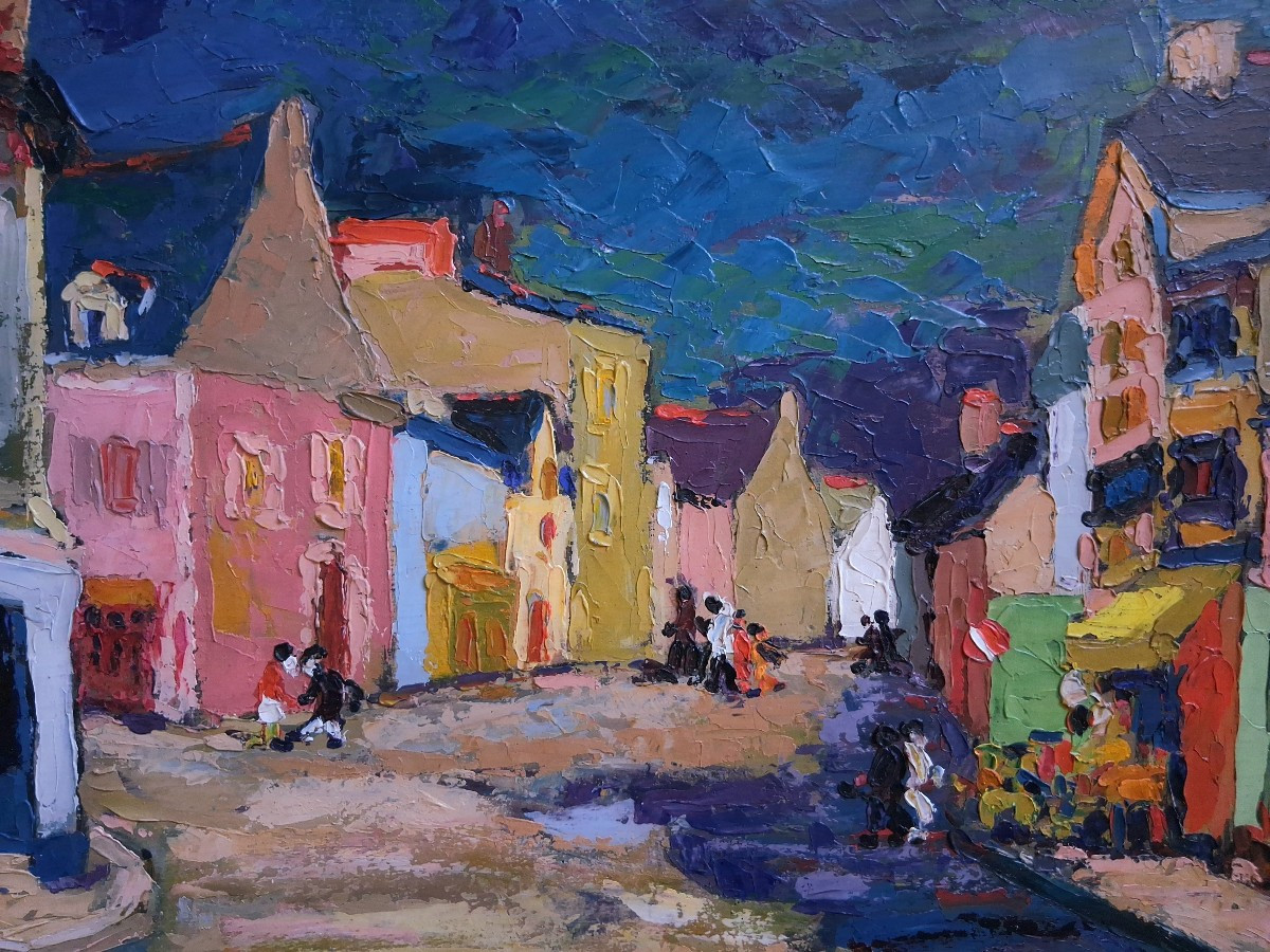 Le Pouliguen Street Scene, Oil On Wood, Maulini, 1958-photo-3