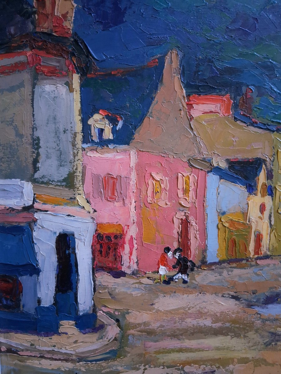 Le Pouliguen Street Scene, Oil On Wood, Maulini, 1958-photo-4