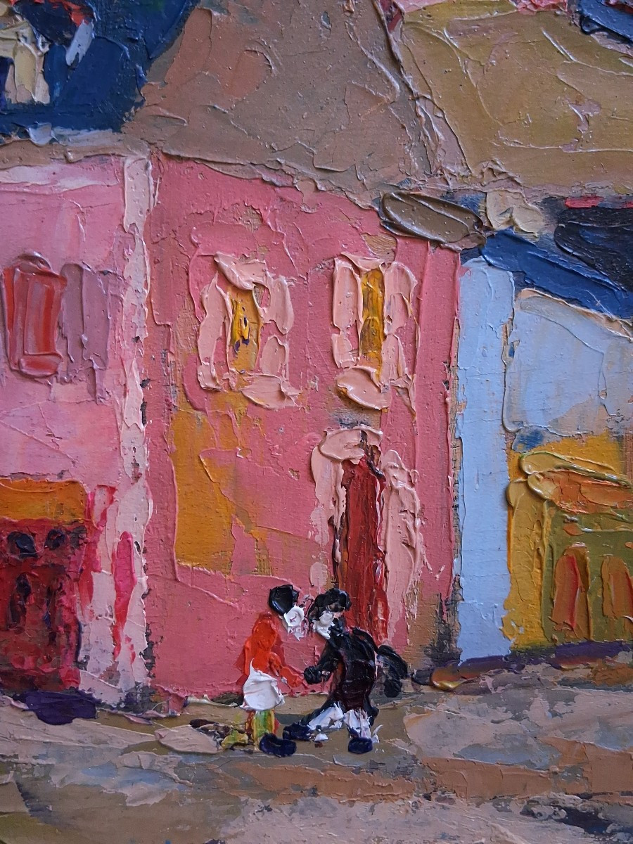 Le Pouliguen Street Scene, Oil On Wood, Maulini, 1958-photo-3