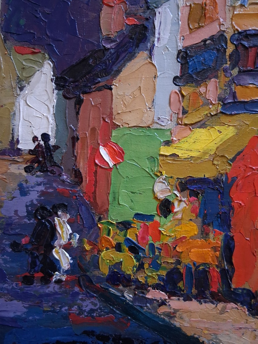 Le Pouliguen Street Scene, Oil On Wood, Maulini, 1958-photo-5