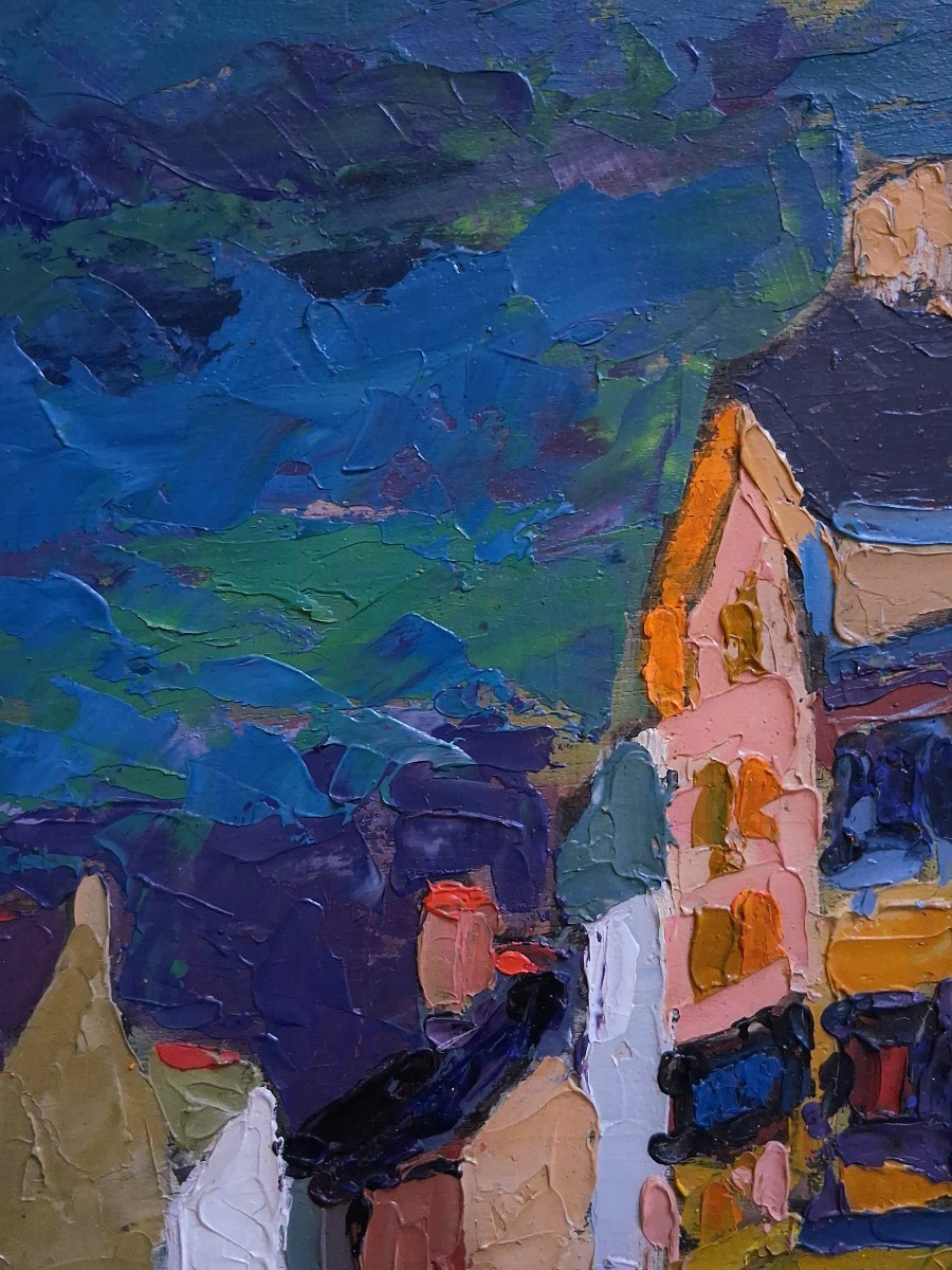Le Pouliguen Street Scene, Oil On Wood, Maulini, 1958-photo-6