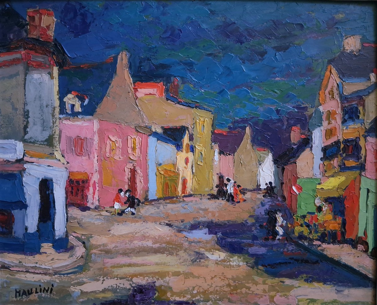 Le Pouliguen Street Scene, Oil On Wood, Maulini, 1958