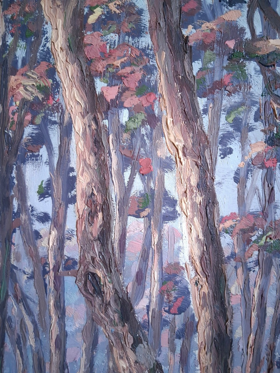Claude CHAUVIGNAC grande huile sur bois paysage d'automne sous-bois rivière-photo-5