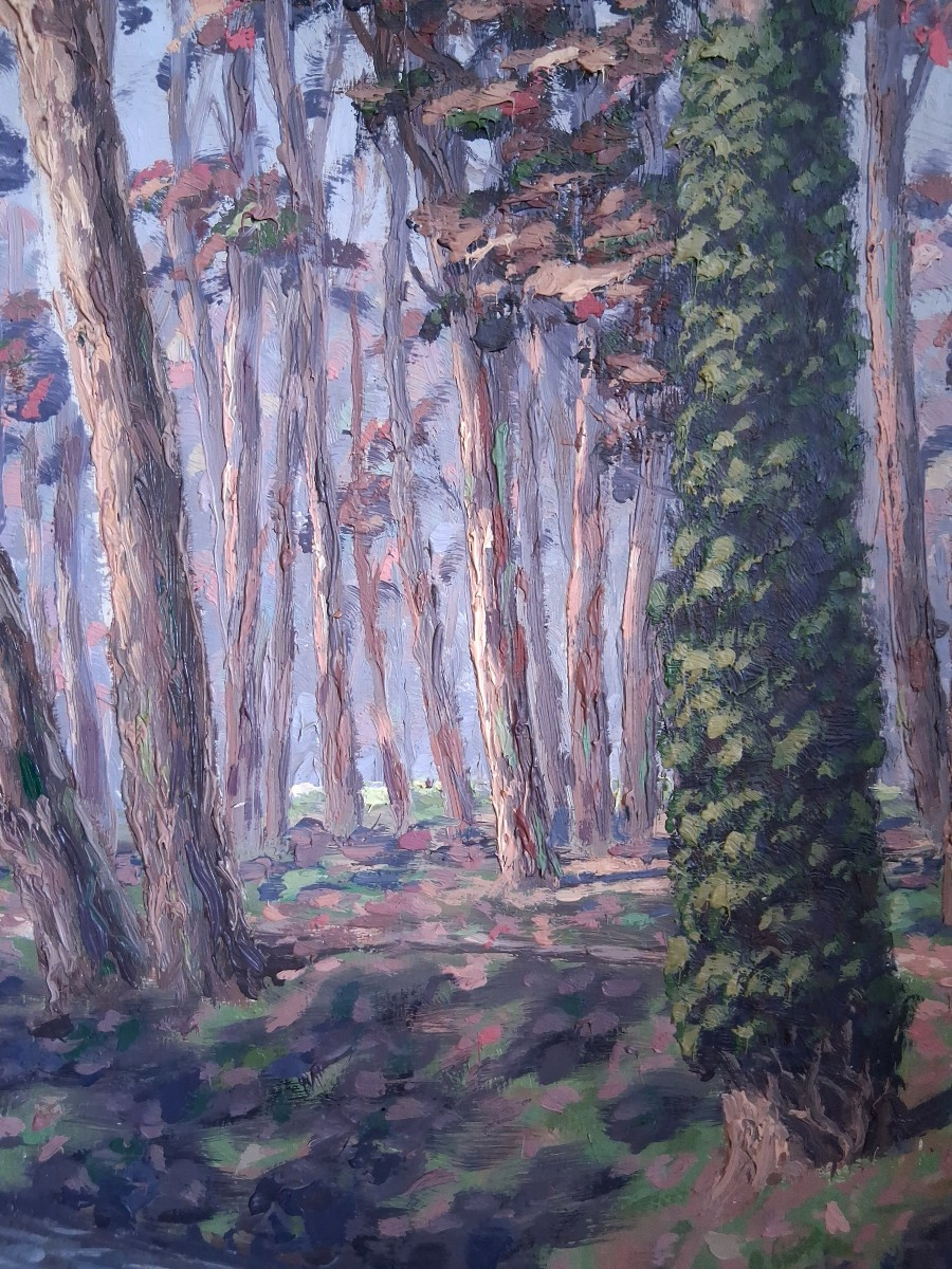 Claude CHAUVIGNAC grande huile sur bois paysage d'automne sous-bois rivière-photo-6