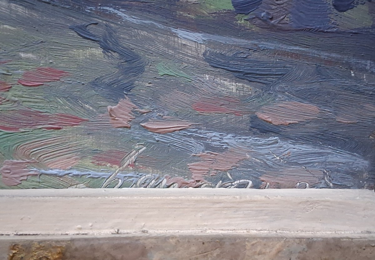 Claude CHAUVIGNAC grande huile sur bois paysage d'automne sous-bois rivière-photo-7