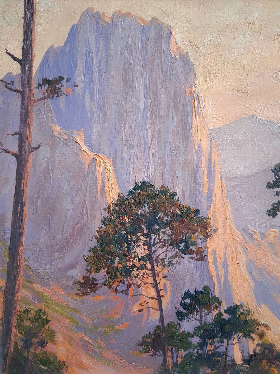 Benjamin SARRAILLON (1900-1989) huile sur bois falaises en Corse-photo-3