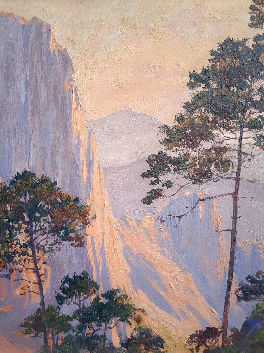 Benjamin SARRAILLON (1900-1989) huile sur bois falaises en Corse-photo-4