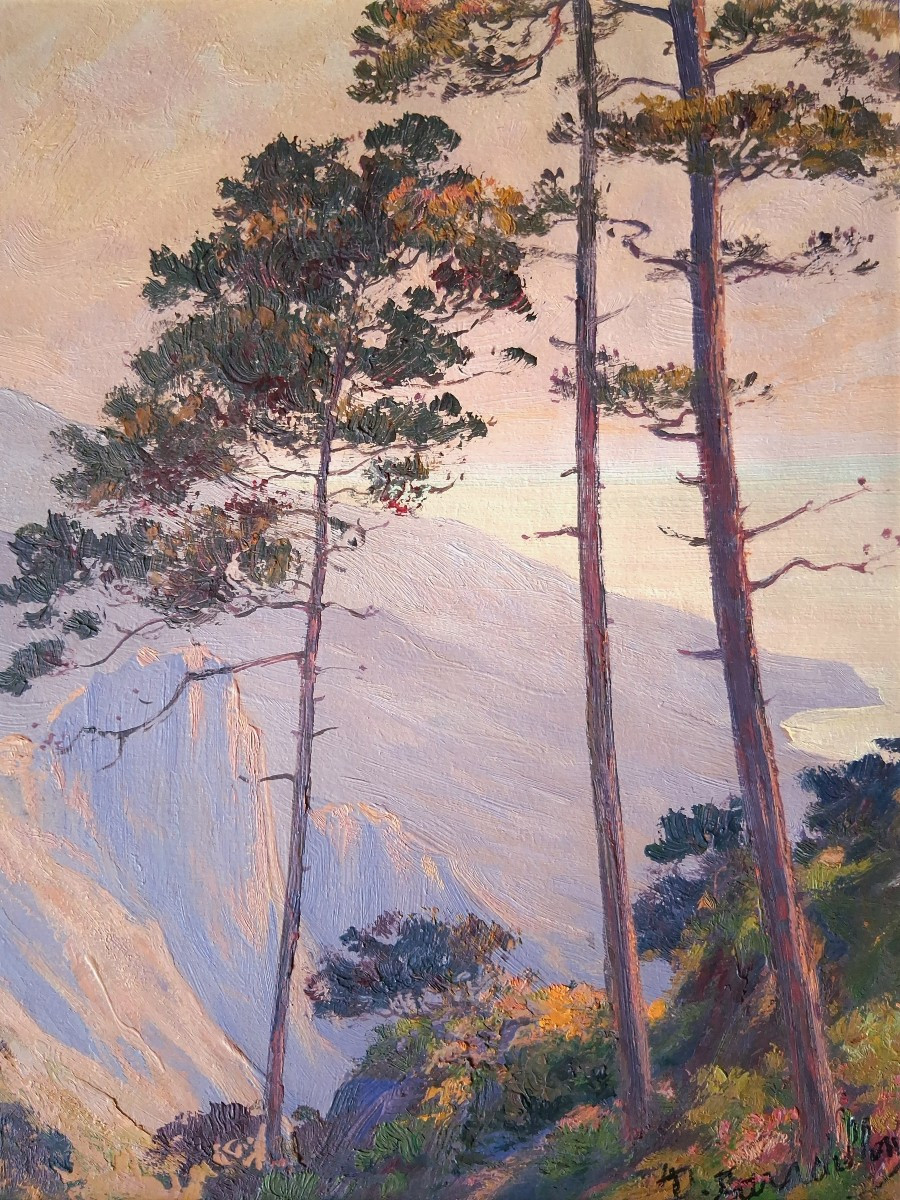 Benjamin SARRAILLON (1900-1989) huile sur bois falaises en Corse-photo-1