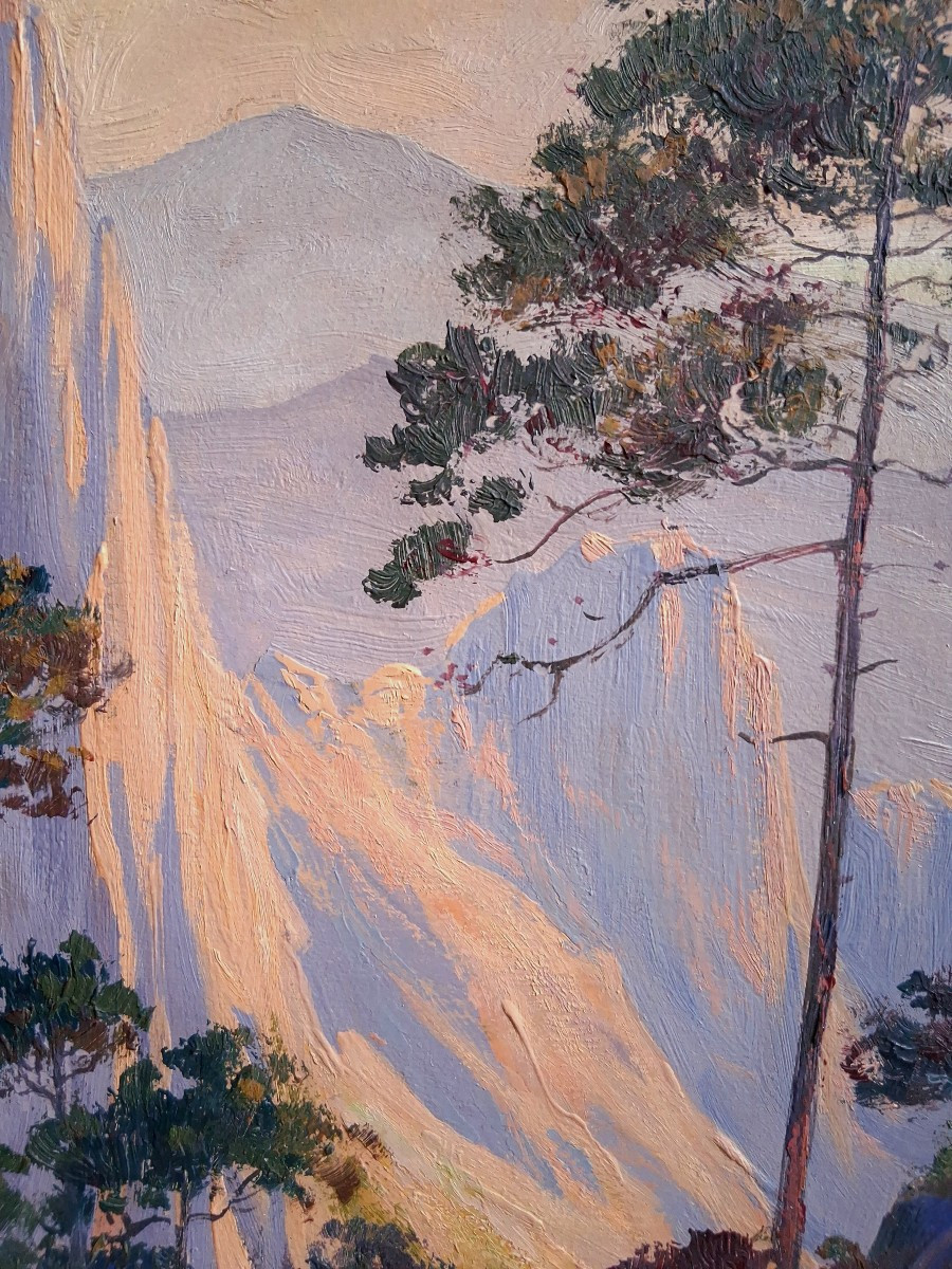 Benjamin SARRAILLON (1900-1989) huile sur bois falaises en Corse-photo-3