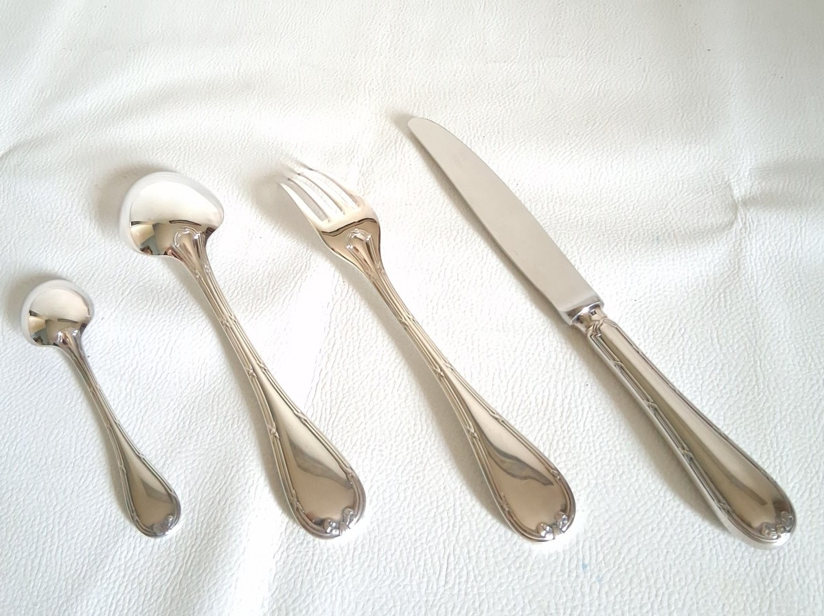 Christofle Cutlery Set 49 Pieces 12 Cutlery Model Crossed Ribbons Louis XVI Style Silver Metal-photo-3