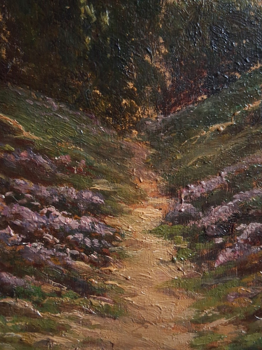 V. VEZIEN huile sur bois paysage au crépuscule 19ème-photo-6