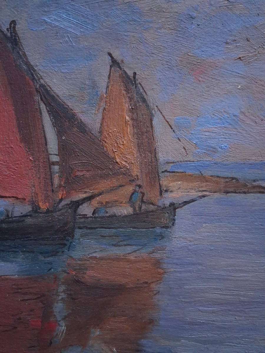 Huile sur panneau marine paysage marin retour de pêche-photo-3