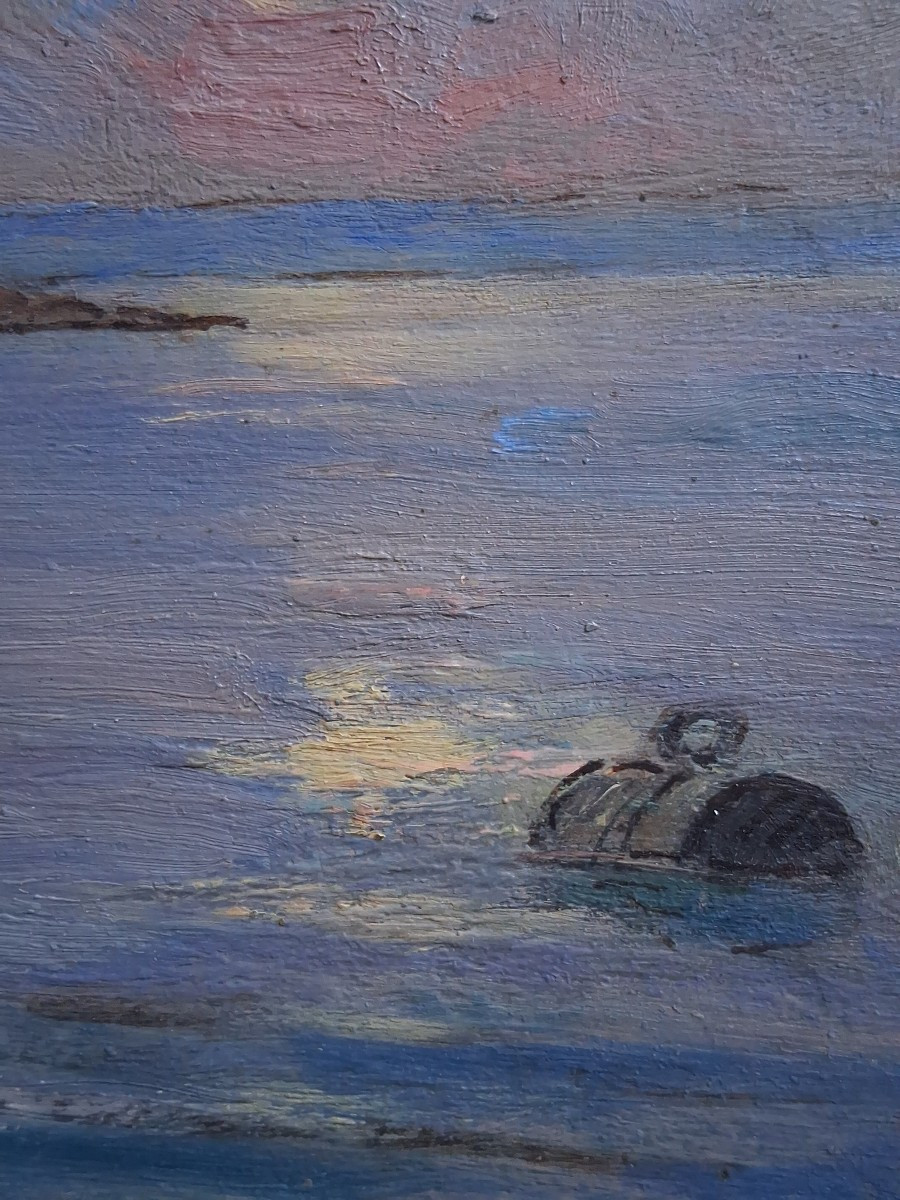 Huile sur panneau marine paysage marin retour de pêche-photo-5