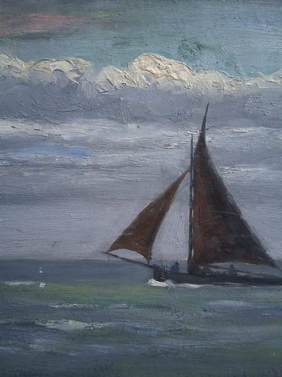 Huile sur panneau marine paysage pêcheurs en mer-photo-1