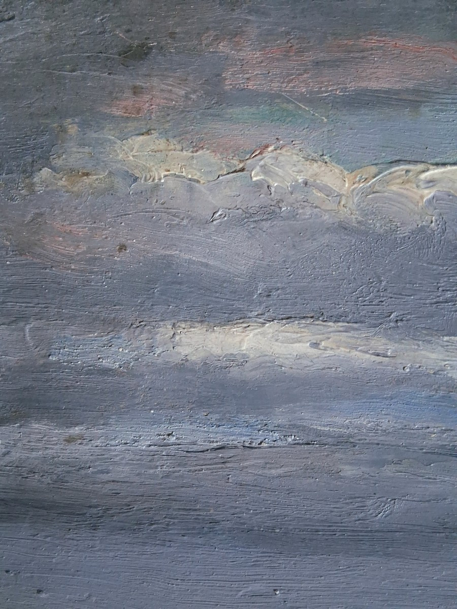 Huile sur panneau marine paysage pêcheurs en mer-photo-3
