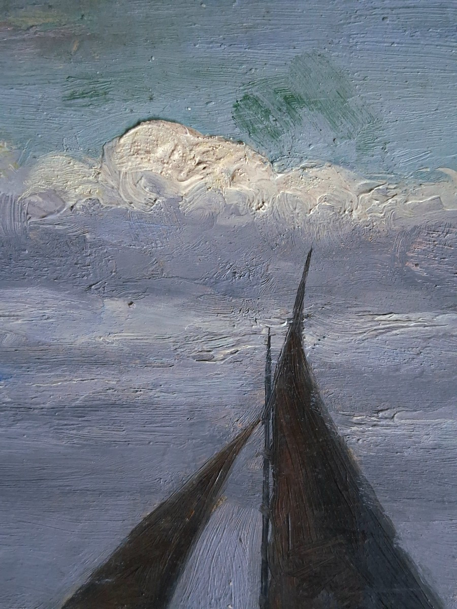 Huile sur panneau marine paysage pêcheurs en mer-photo-4