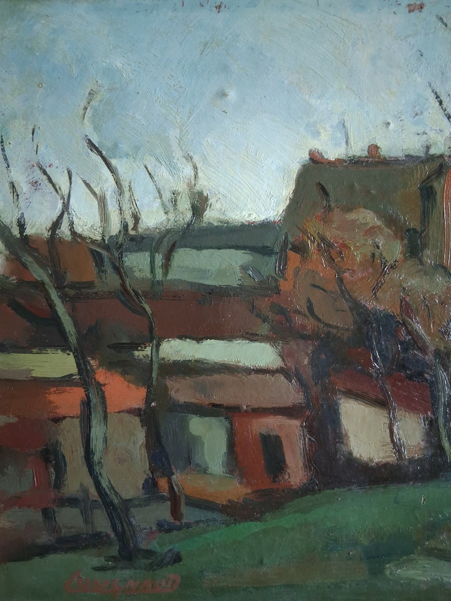 Marcel COUGNAUD (1899-1971) huile sur panneau paysage hivernal village en hiver-photo-2