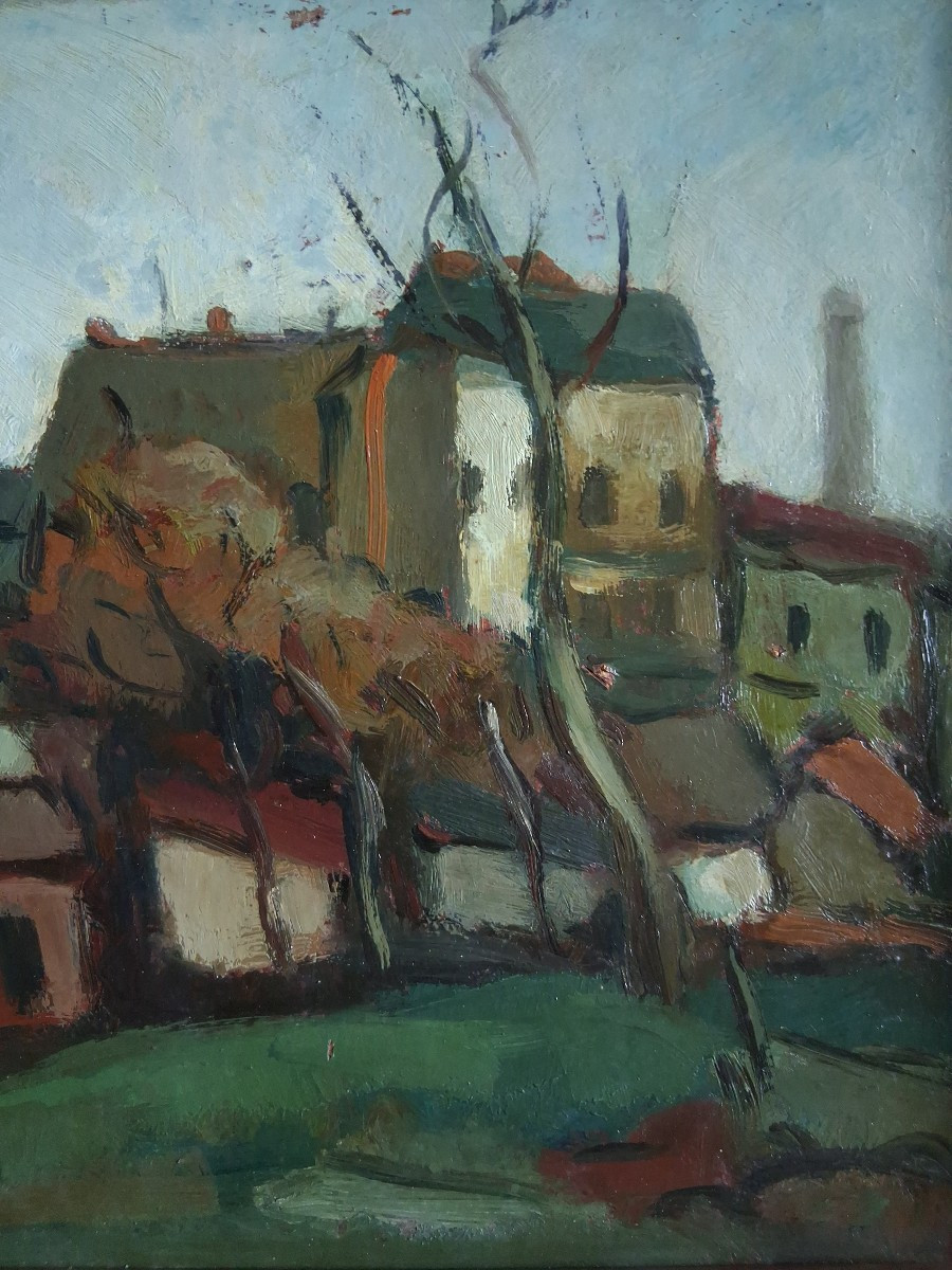 Marcel COUGNAUD (1899-1971) huile sur panneau paysage hivernal village en hiver-photo-3