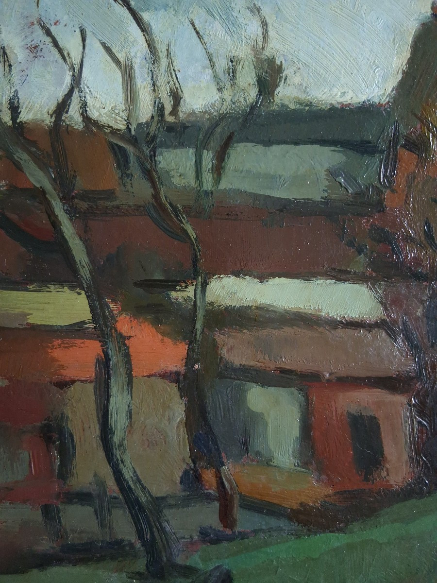 Marcel COUGNAUD (1899-1971) huile sur panneau paysage hivernal village en hiver-photo-4