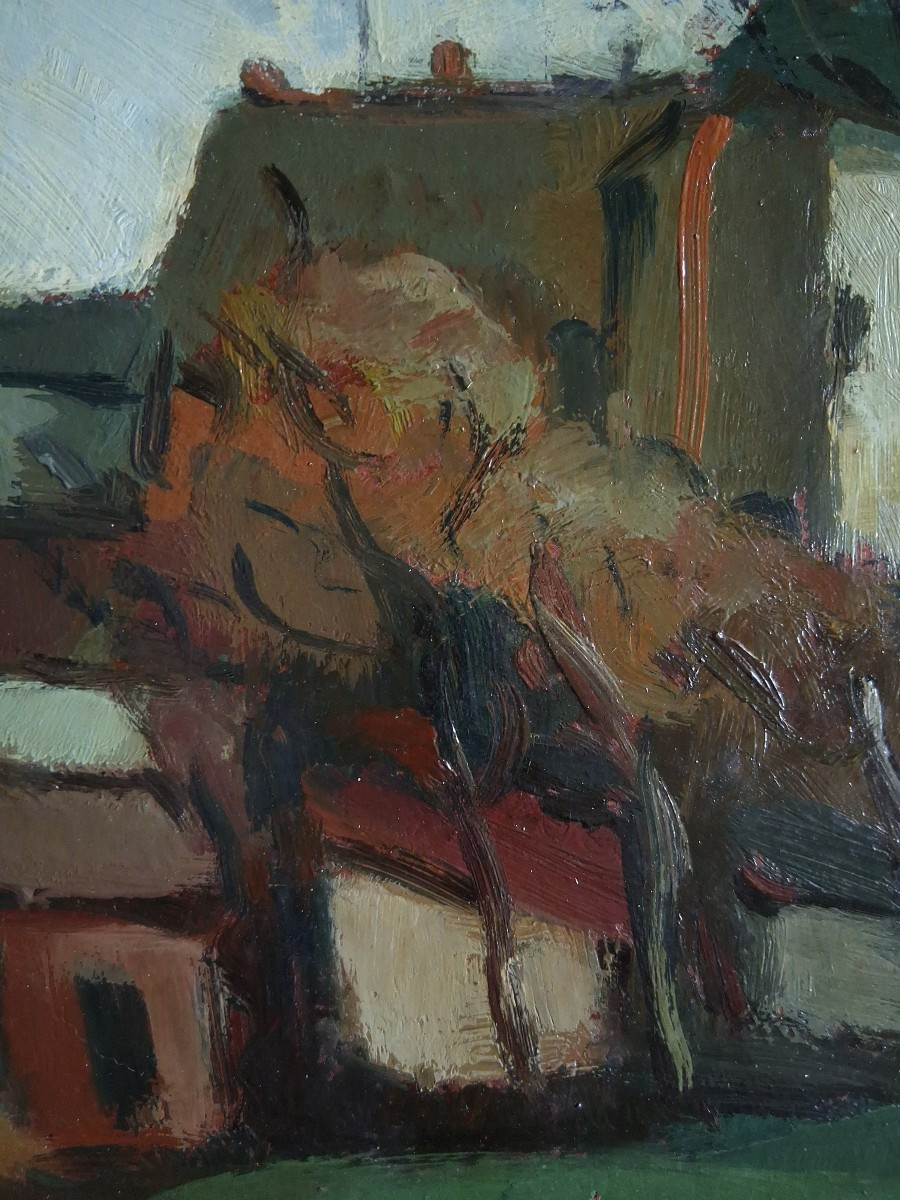 Marcel COUGNAUD (1899-1971) huile sur panneau paysage hivernal village en hiver-photo-1
