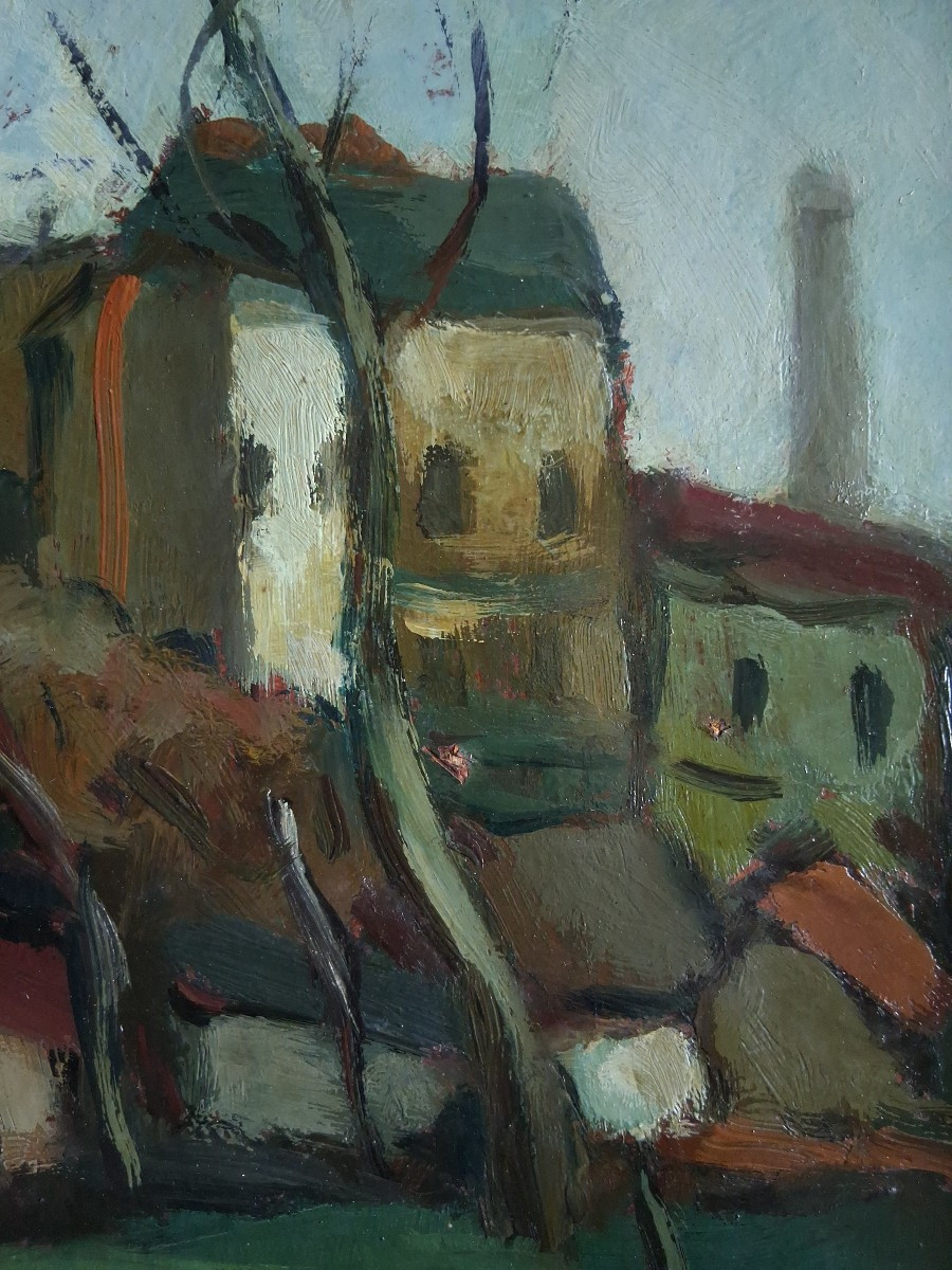 Marcel COUGNAUD (1899-1971) huile sur panneau paysage hivernal village en hiver-photo-2