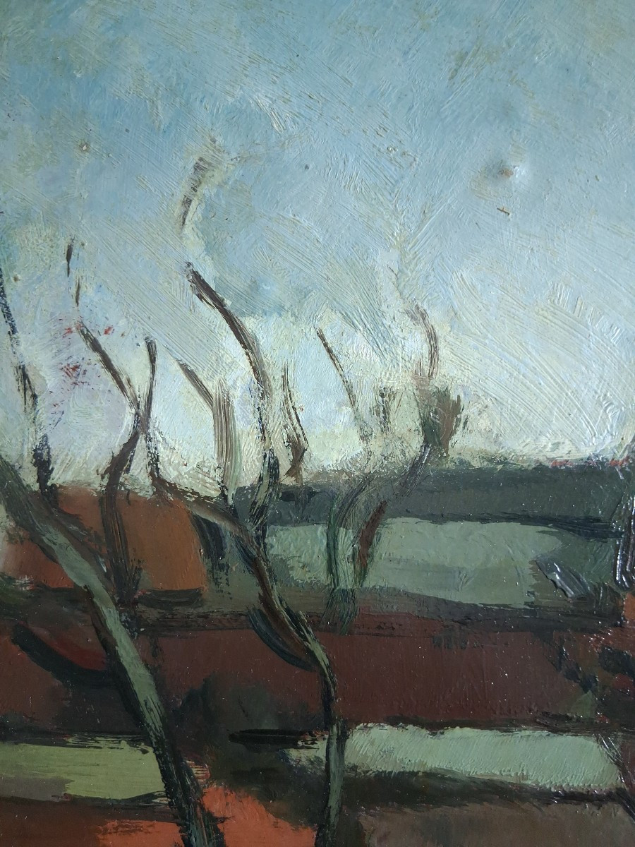 Marcel COUGNAUD (1899-1971) huile sur panneau paysage hivernal village en hiver-photo-3
