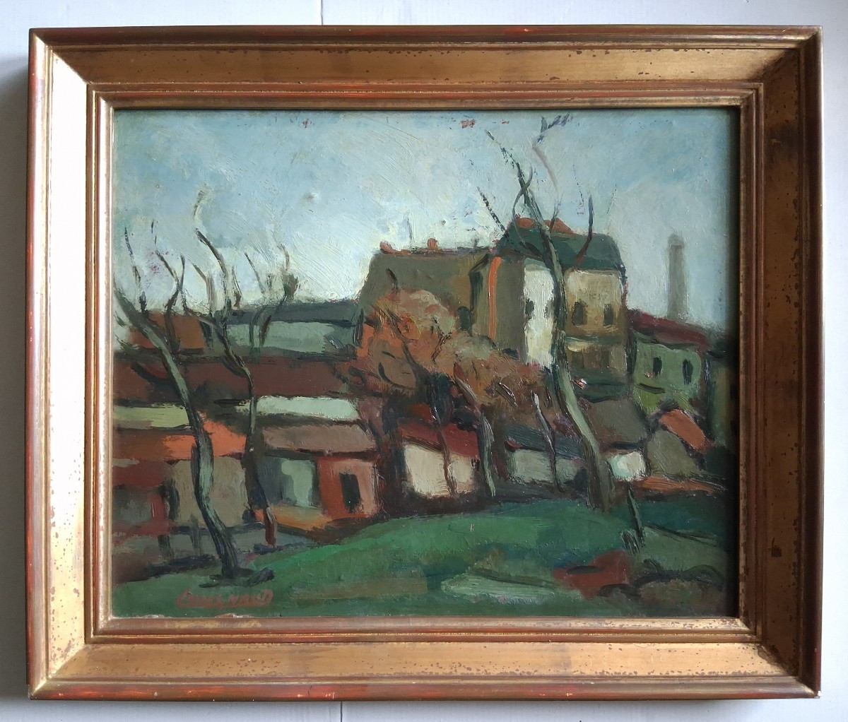 Marcel COUGNAUD (1899-1971) huile sur panneau paysage hivernal village en hiver