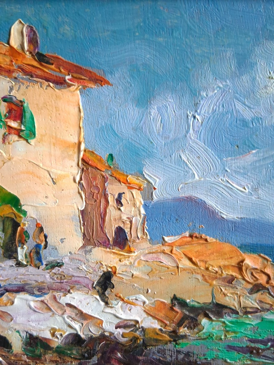 Seascape Seaside Oil On Wood 1930/1940-photo-4