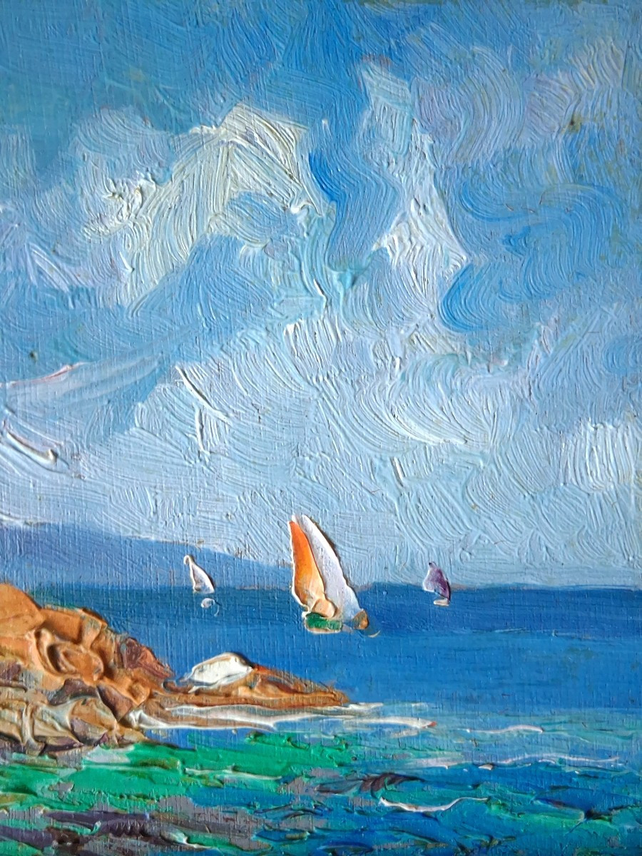 Seascape Seaside Oil On Wood 1930/1940-photo-1