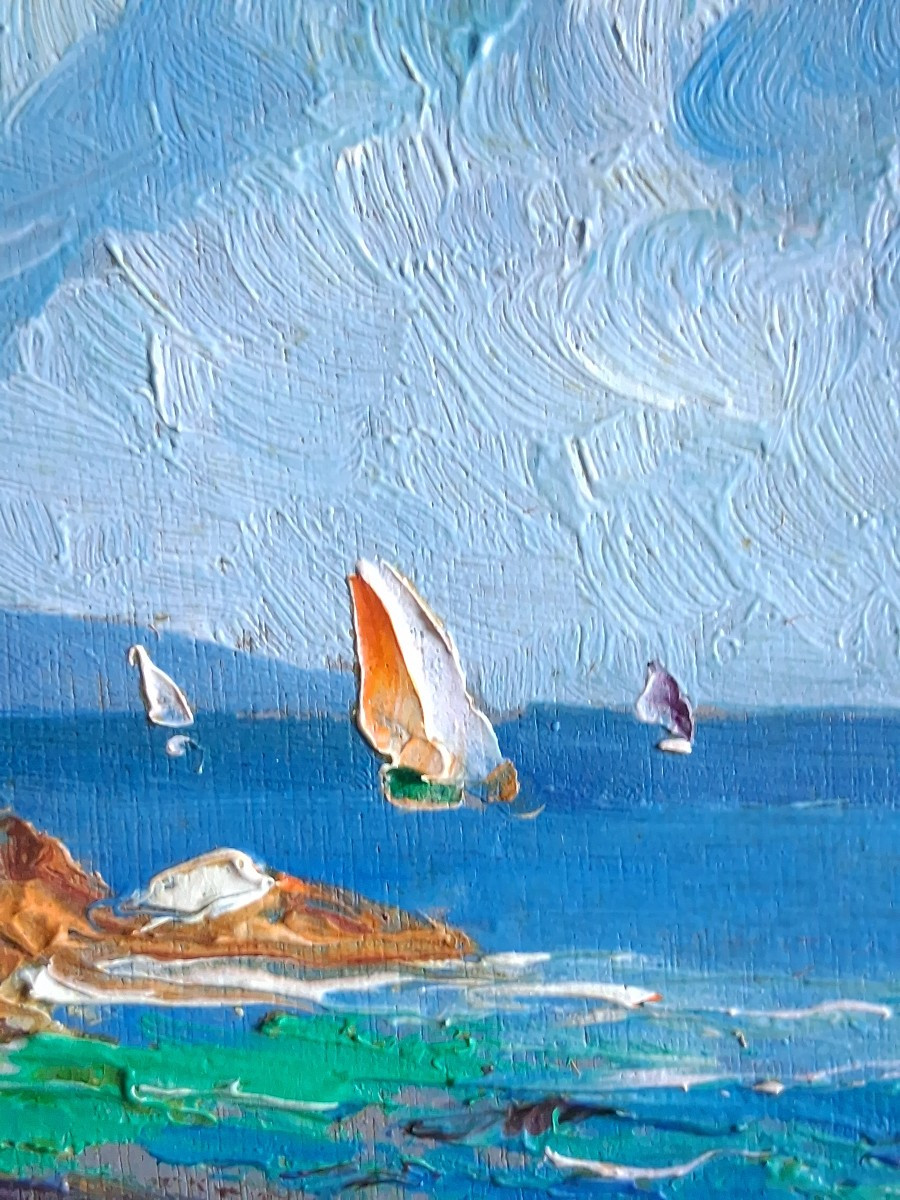 Seascape Seaside Oil On Wood 1930/1940-photo-4