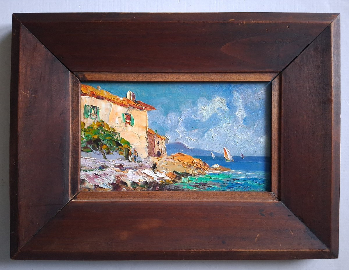 Seascape Seaside Oil On Wood 1930/1940