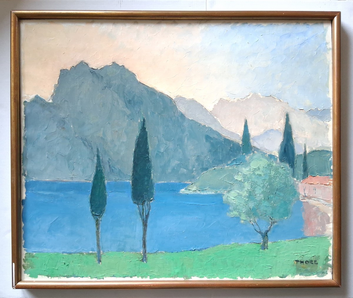 Lac de Garde Italie huile sur toile L. THORE