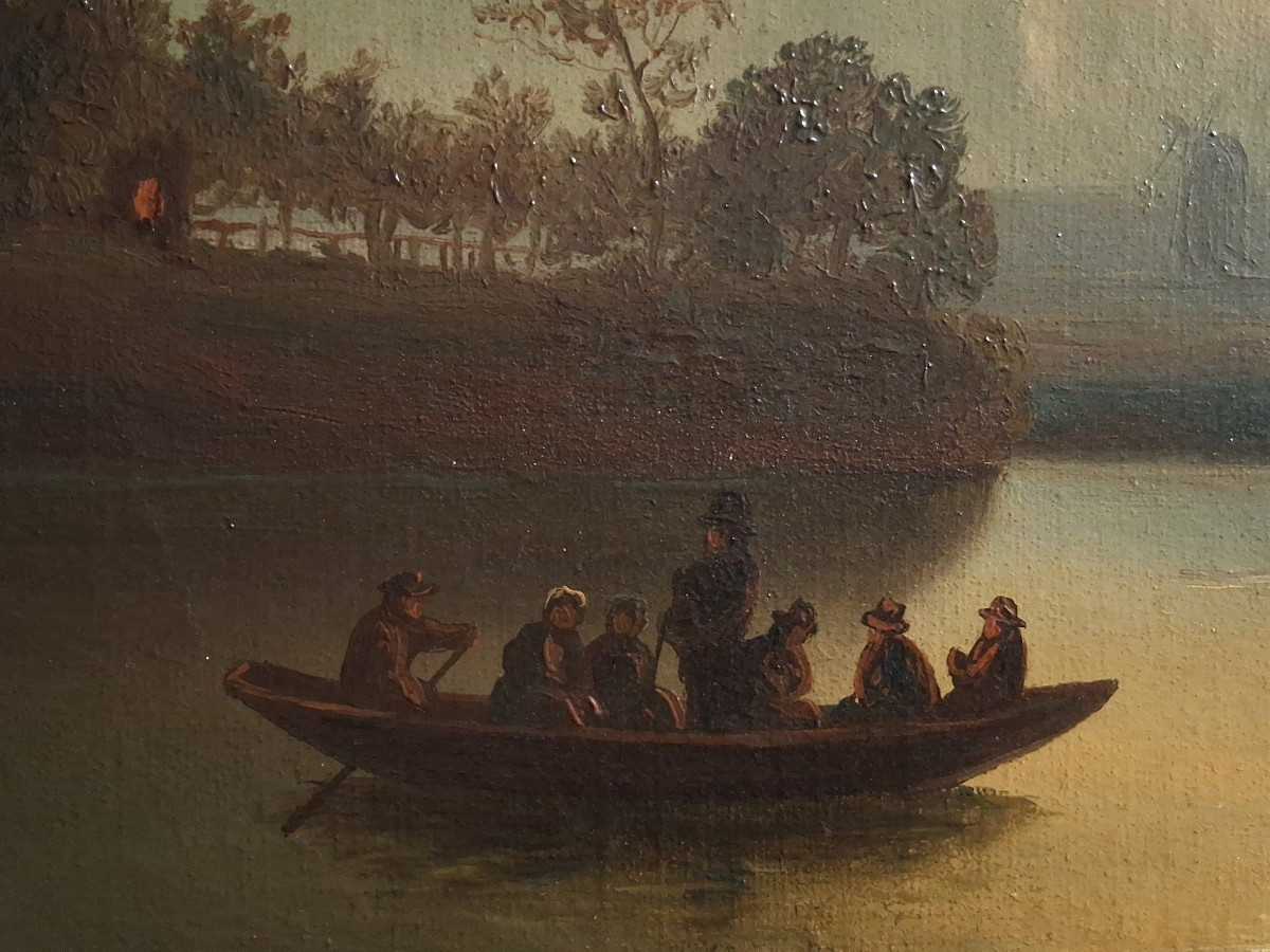 Theodor GENENGER (1850-1873) huile sur toile paysage marin au clair de lune 19ème Hollande-photo-2
