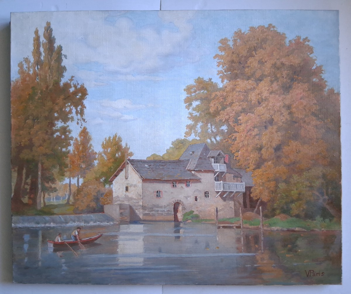 Väino PARIS (1921-2001) huile sur toile paysage en bord de rivière Estonie-photo-2
