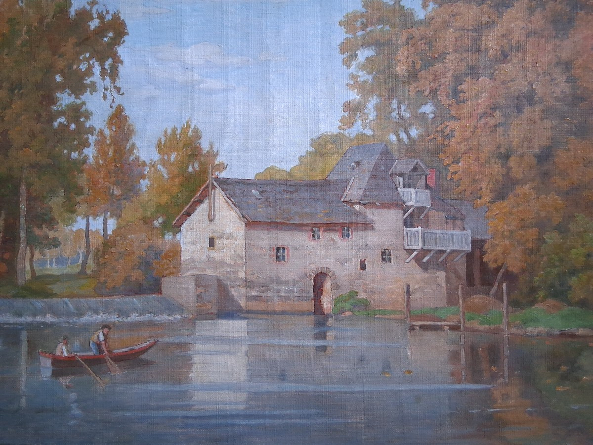 Väino PARIS (1921-2001) huile sur toile paysage en bord de rivière Estonie-photo-3