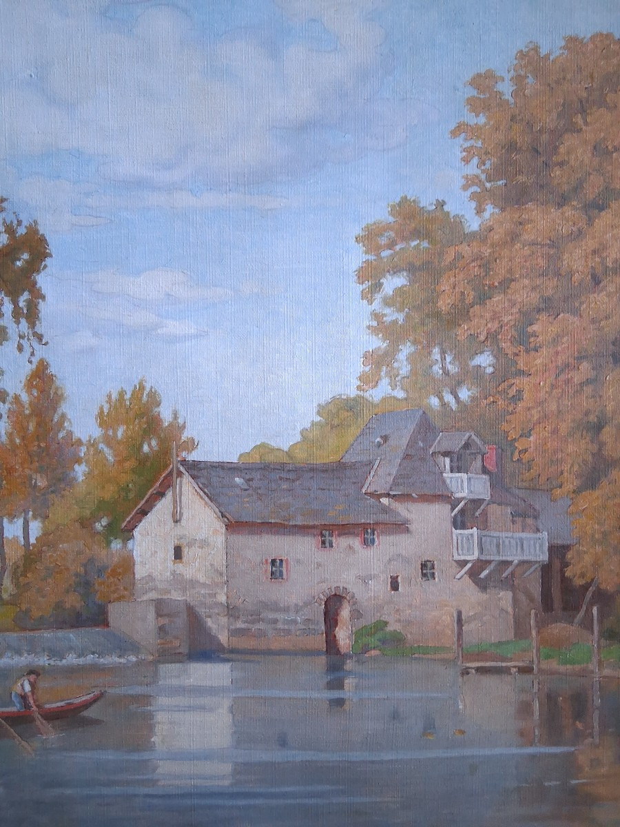 Väino PARIS (1921-2001) huile sur toile paysage en bord de rivière Estonie-photo-1